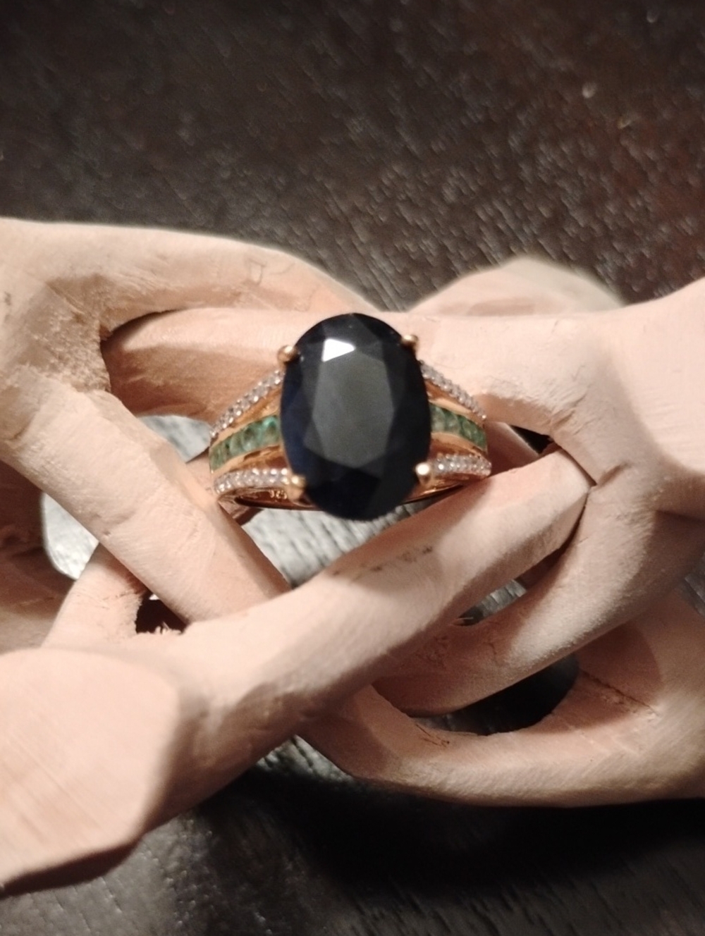 Blue Sapphire Multi Gemstone Ring In 18k Vermeil YG Over Sterling Silver